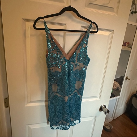 Free People Night Shimmers sequin mini dress aqua size 0 - Picture 4 of 5